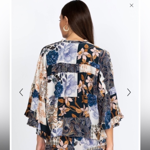 Johnny Was Leo Patchwork Silk Button Down Boho Top - Picture 3 of 7